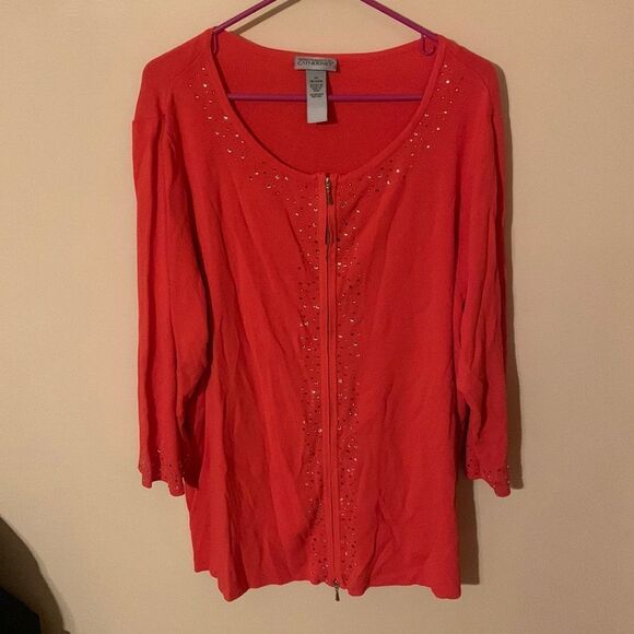 Catherine’s Knit Top Zip Front Embellished - Picture 1 of 7